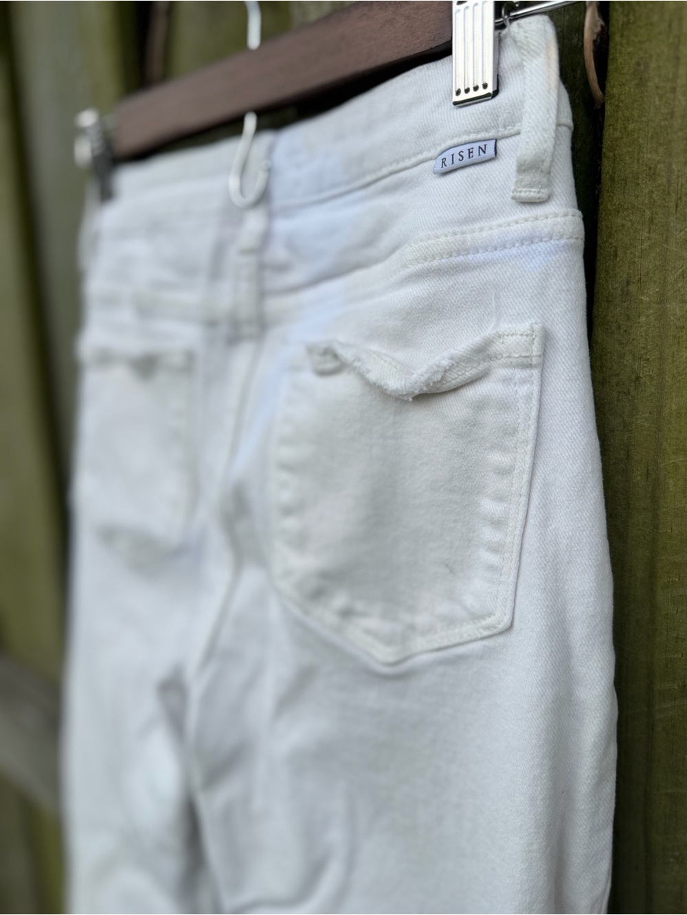 Risen High-Rise Button-Fly White Jeans View 5